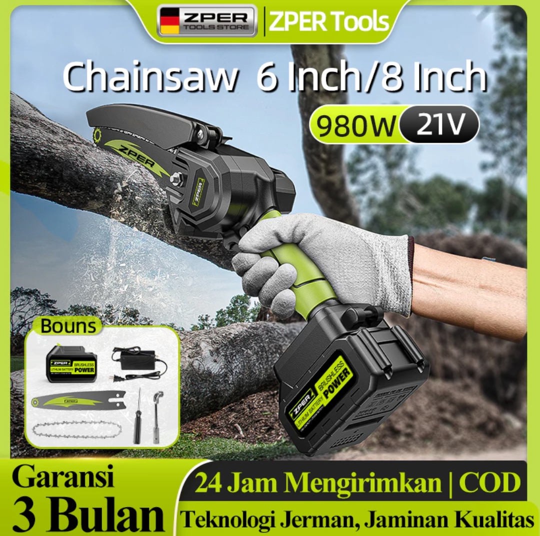 ZPER Chainsaw mini 6 Inch Chainsaw Cordless Gergaji Rantai Elektrik ZP012 98VF1 Li 1 Rantai