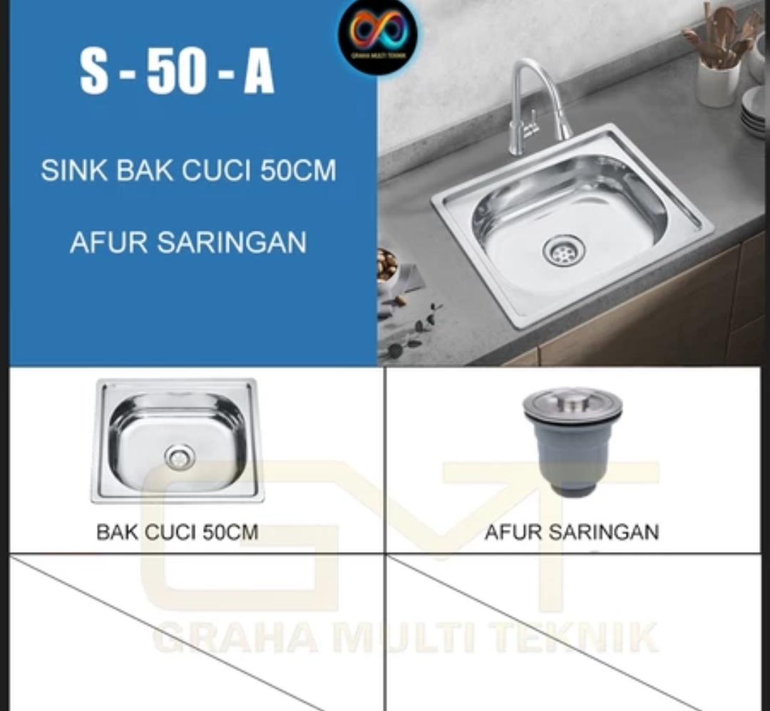 Bak Cuci Piring Stainless Steel Set Ukuran 50cm x 40cm Anti Karat Model Kotak