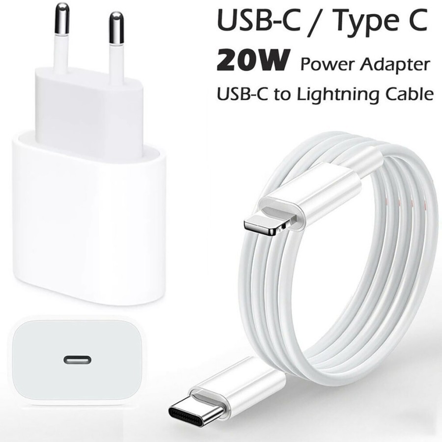 Charger Fast Charging Type C PD 20W & kabel data Type C to Lightning 20Watt PD