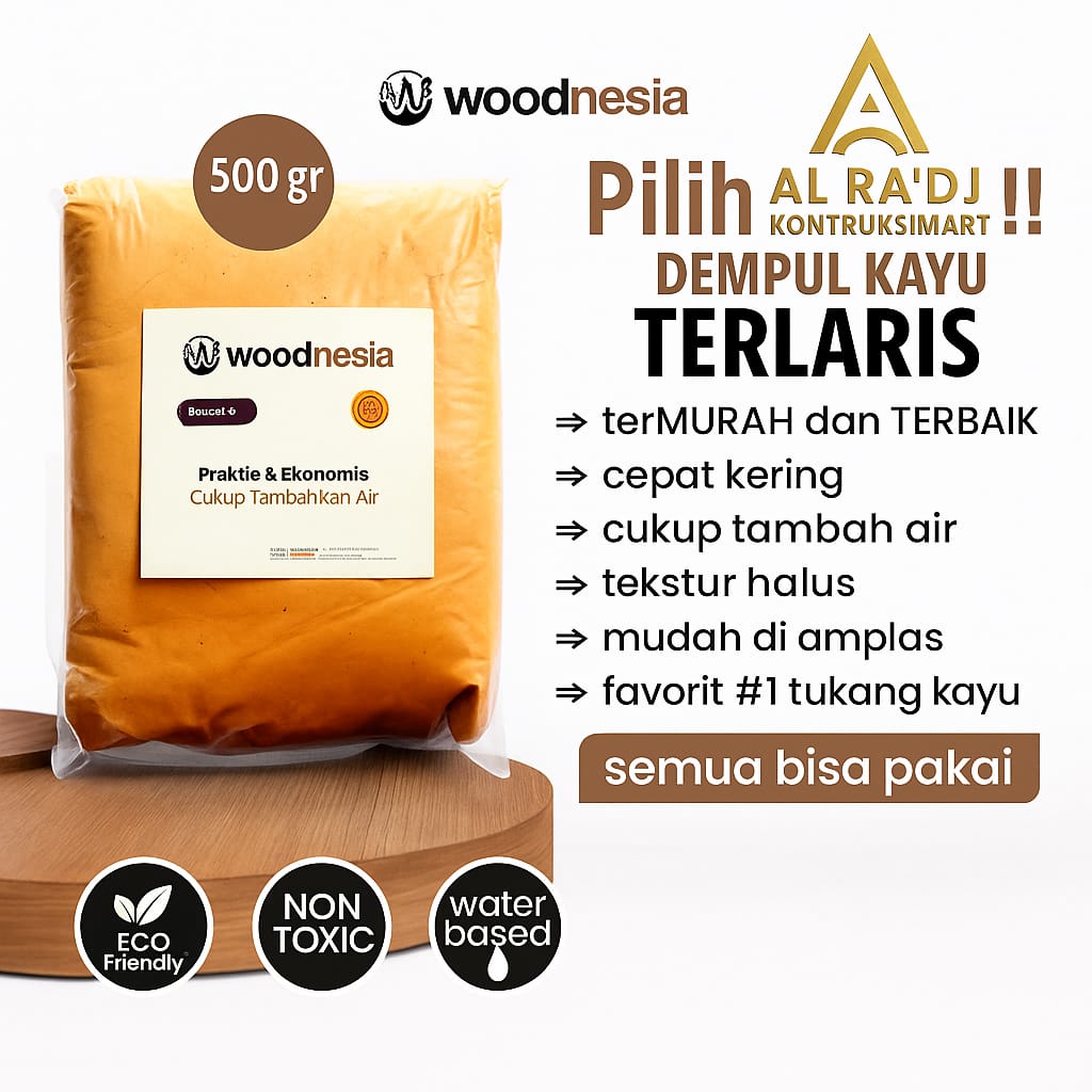 Dempul Kayu 500 gram Pakai Air Water Based Kayu Jati Mahoni woodnesia