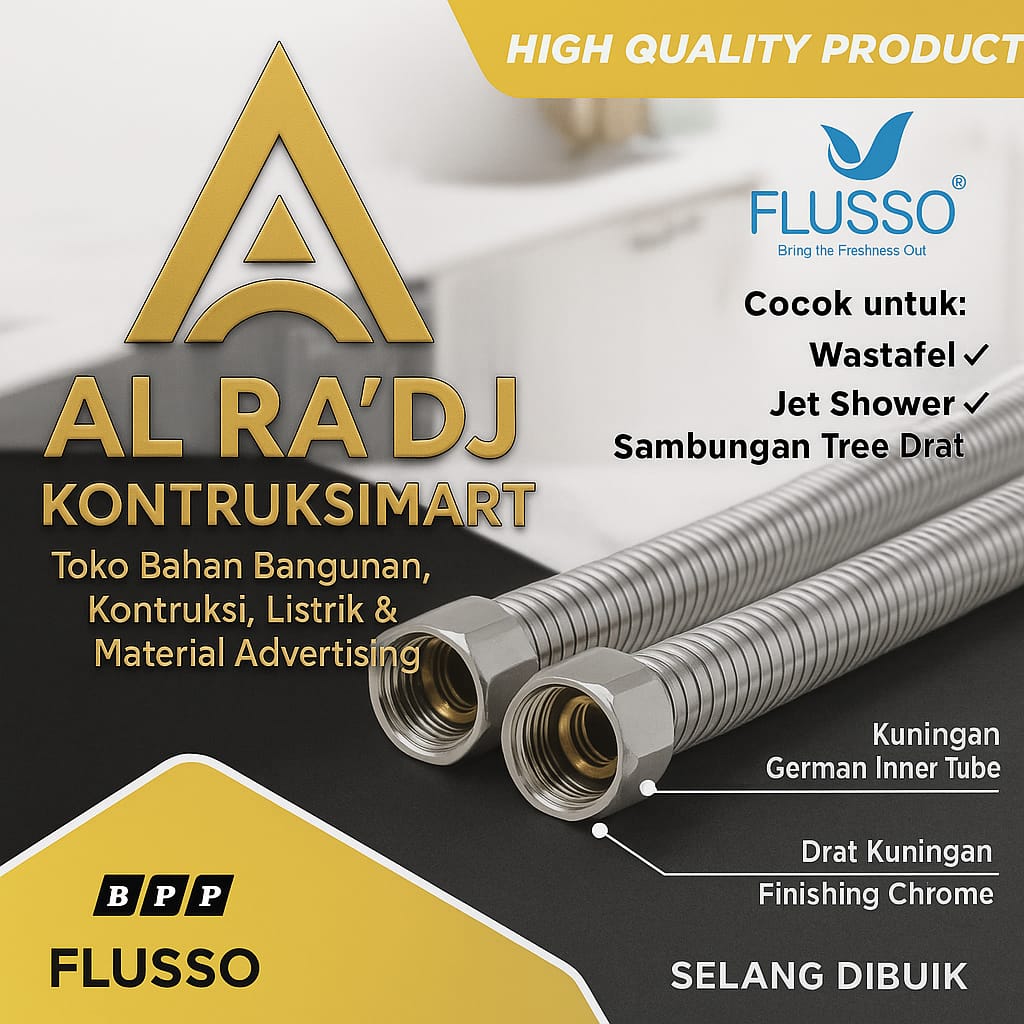FLUSSO Selang Closet Wastafel Fleksibel Anyam Drat Kuningan 798-50cm