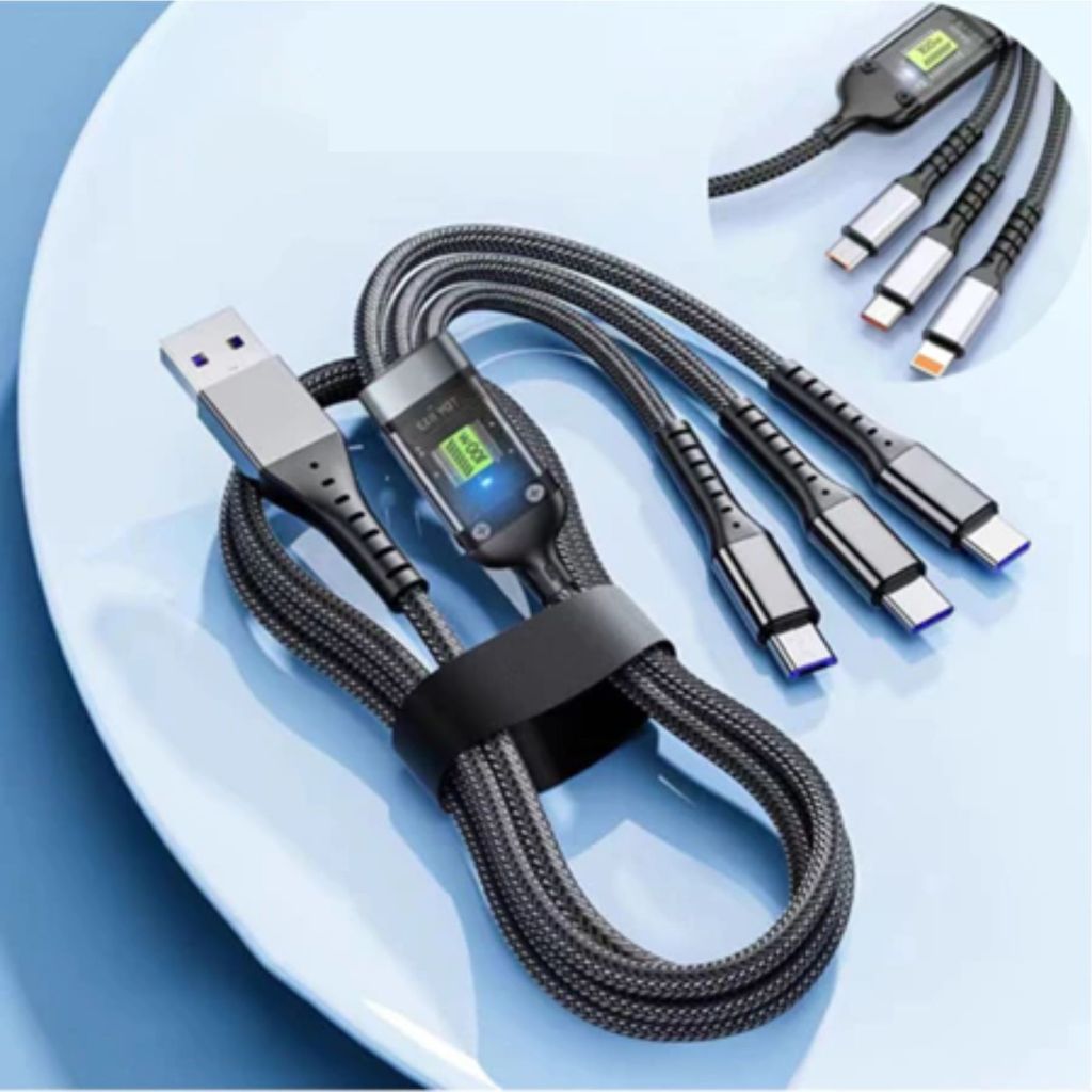 Kabel Data 3 in 1 Fast Charging 100W USB Micro , Type C , Lightning iPhone Cabl