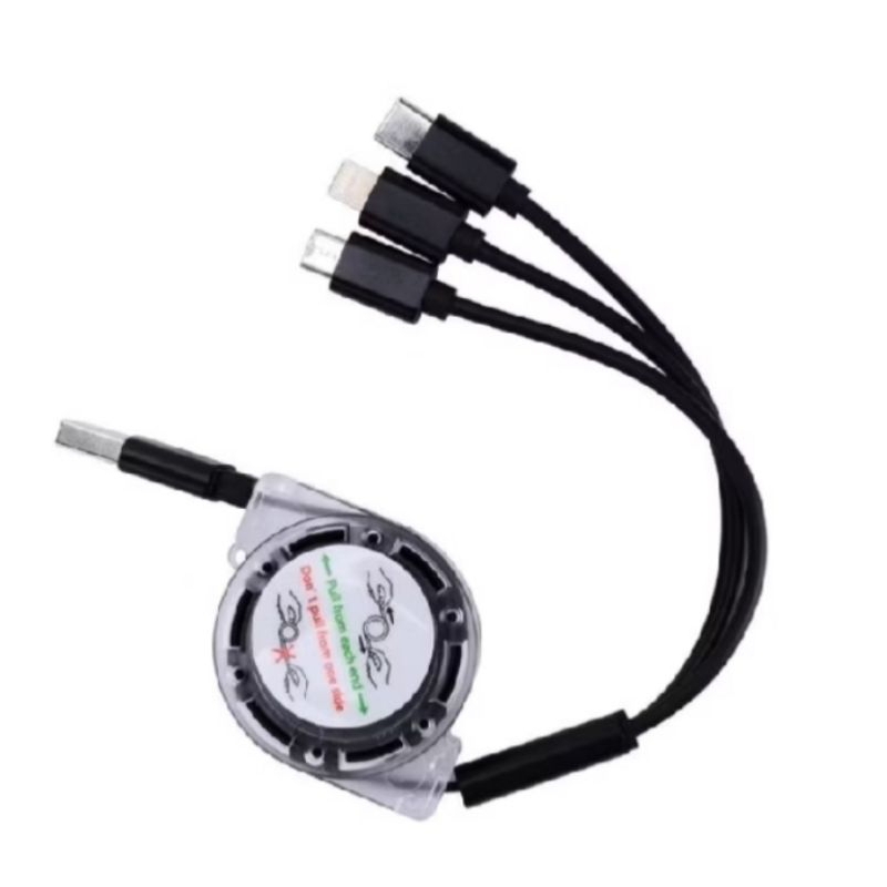 KABEL DATA ROLL 3 IN 1 Micro Usb Type c Lightning Kabel Stretch