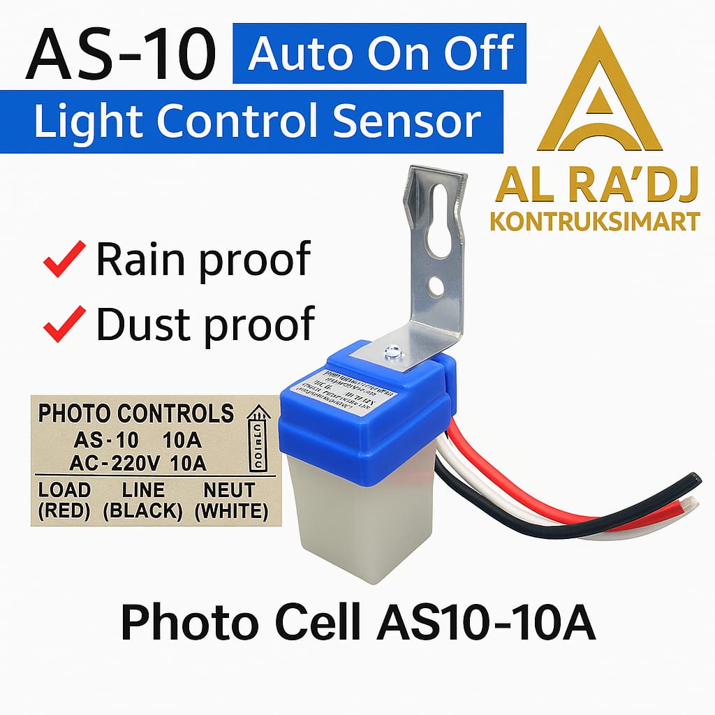 Photocell Photo Cell AS10 10A Saklar Sensor Cahaya Otomatis Lampu LED Siang Malam Waterproof 220V DC 12V