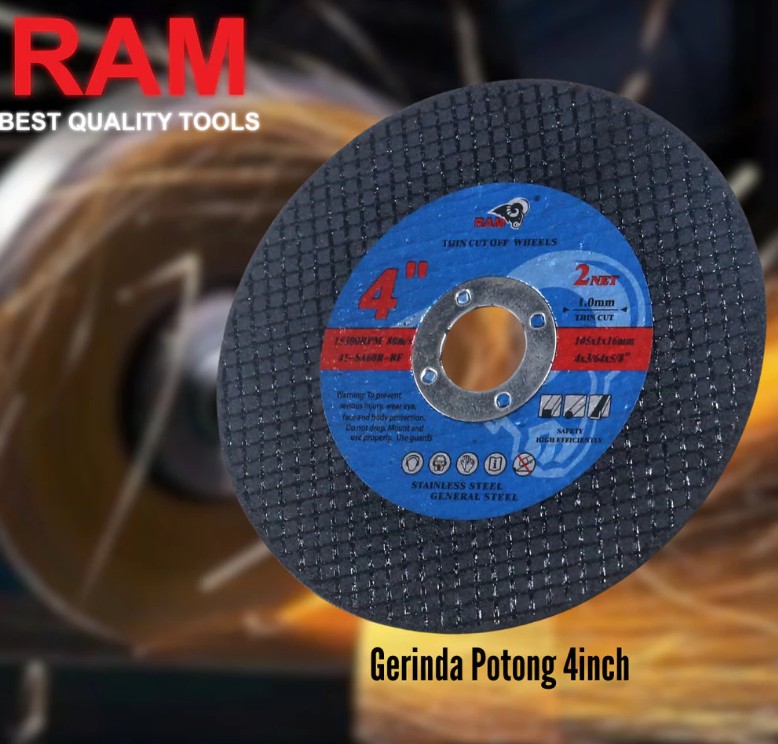 RAM Mata Batu Gerinda Potong Besi 4inch Tebal 1mm Grinda Potong Stainless Cut Off Wheel 105x1.0x16mm